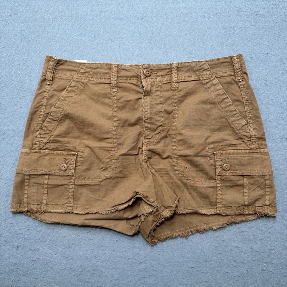 American Eagle Cargo Shorts Women's 10 Brown Stretch Frayed Hem Hiking Outdoor
